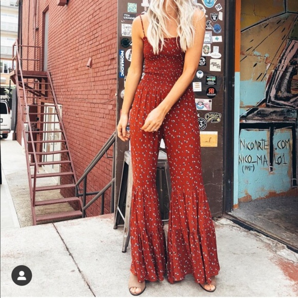 Yellow vestique floral print flared leg jumpsuit
